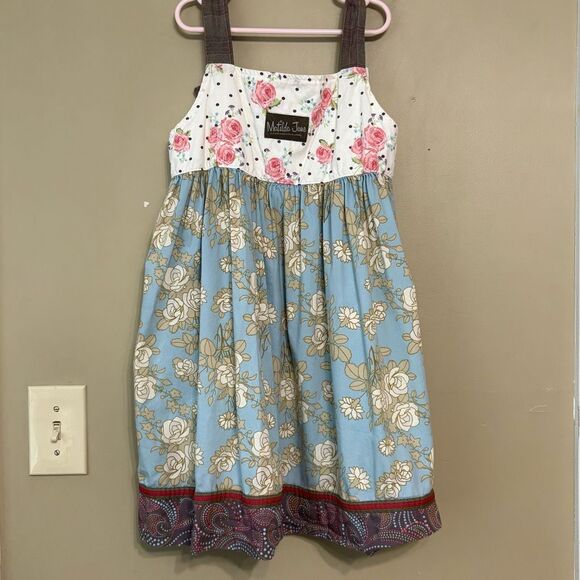 Matilda Jane Girls Gypsy Blue Eva Knot Boho Apron Cotton Blend Dress Size 10